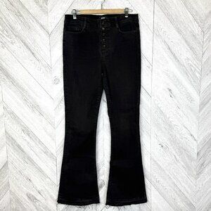 Paige Jeans High Rise Lou Lou Wide Leg Flare Womens Size 32x34 Black Button Fly